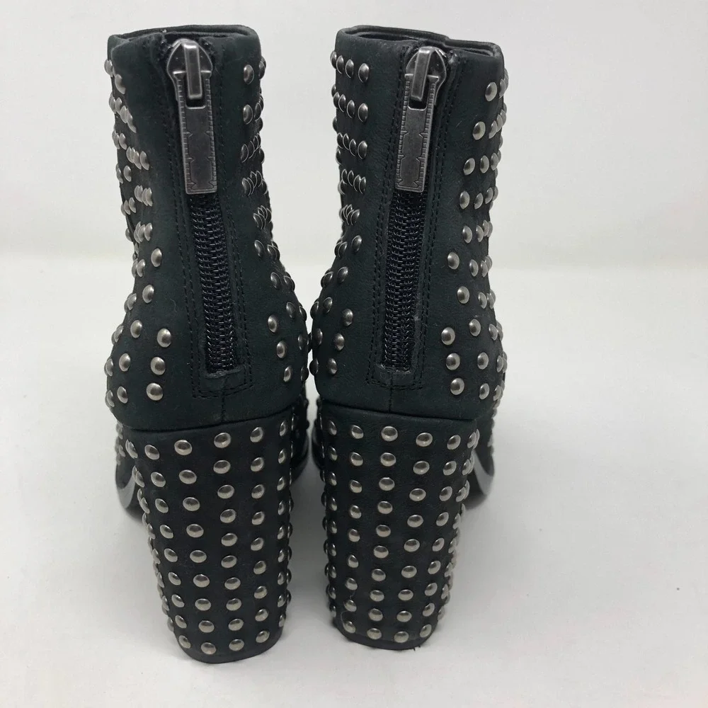 Mercer Edit Black Leather Full Monty Studded Booties Womens 6.5 Almond Toe 4
